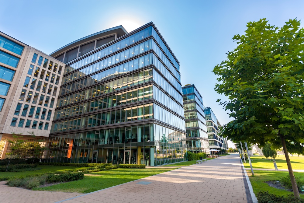 corporate buildings in a suburban environment